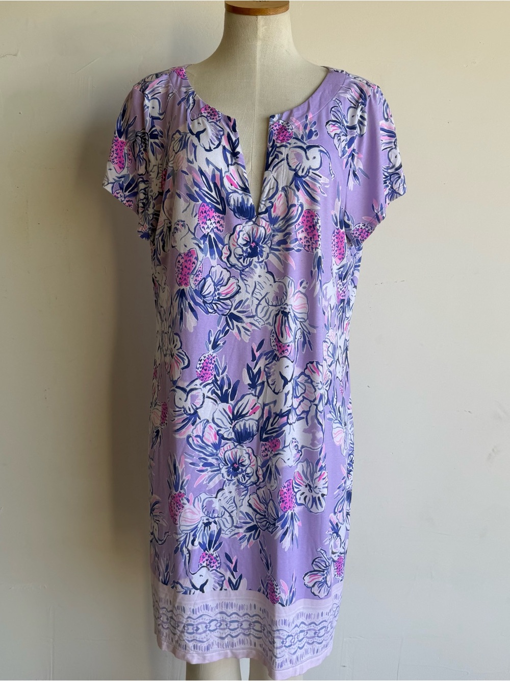 Lilly Pulitzer Nightdress XL lavender pink stretch short sleeves knee length
